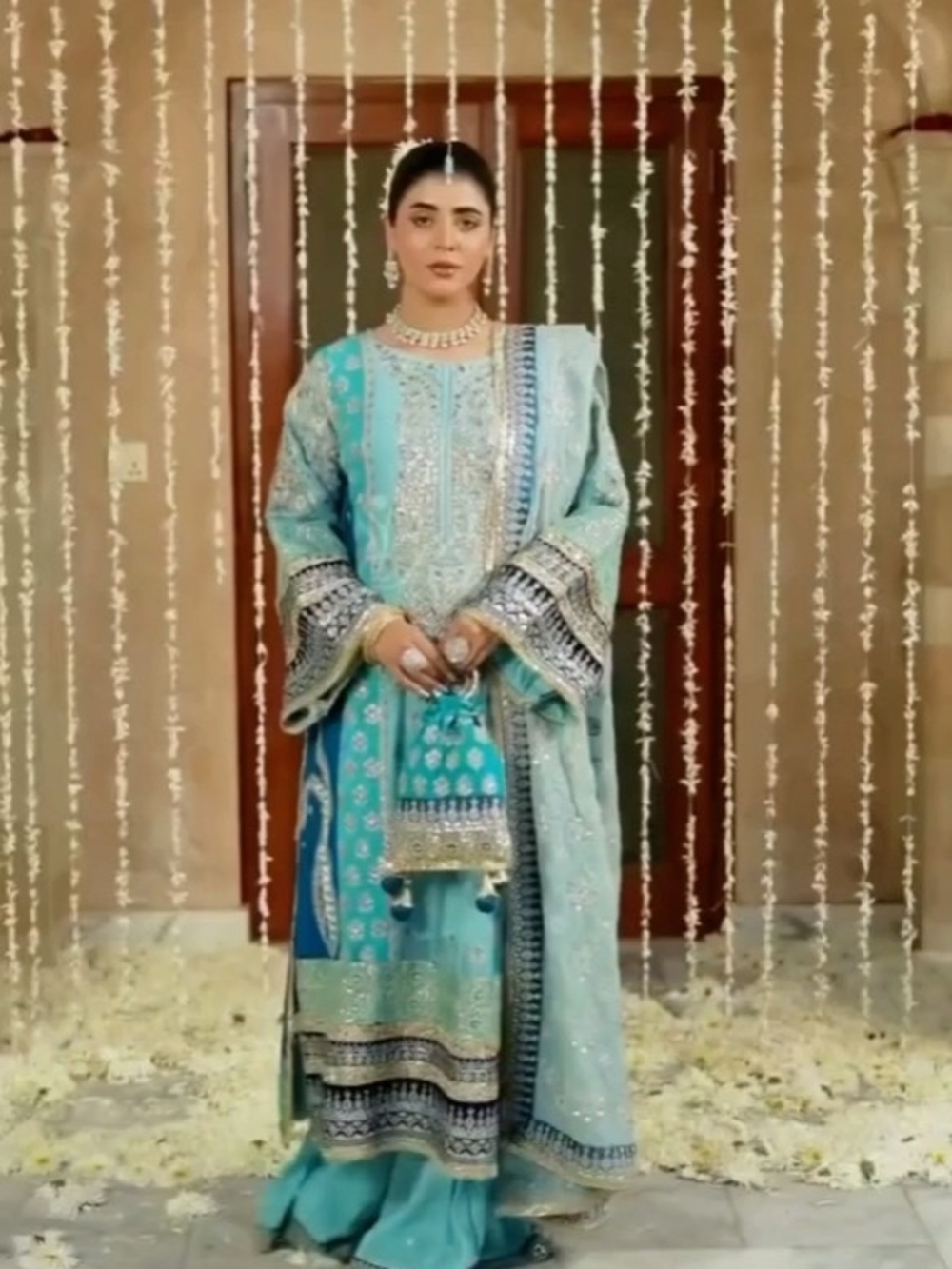 Pakistani Embroidered Aqua Blue Women's Formal Dress